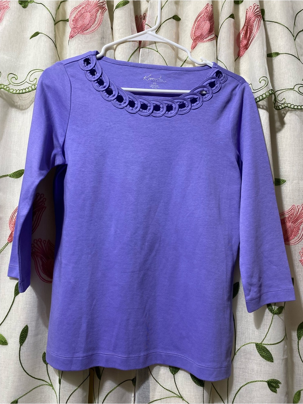 Kim Rogers Purple Long-Sleeve Top with Decorative Loop Neckline